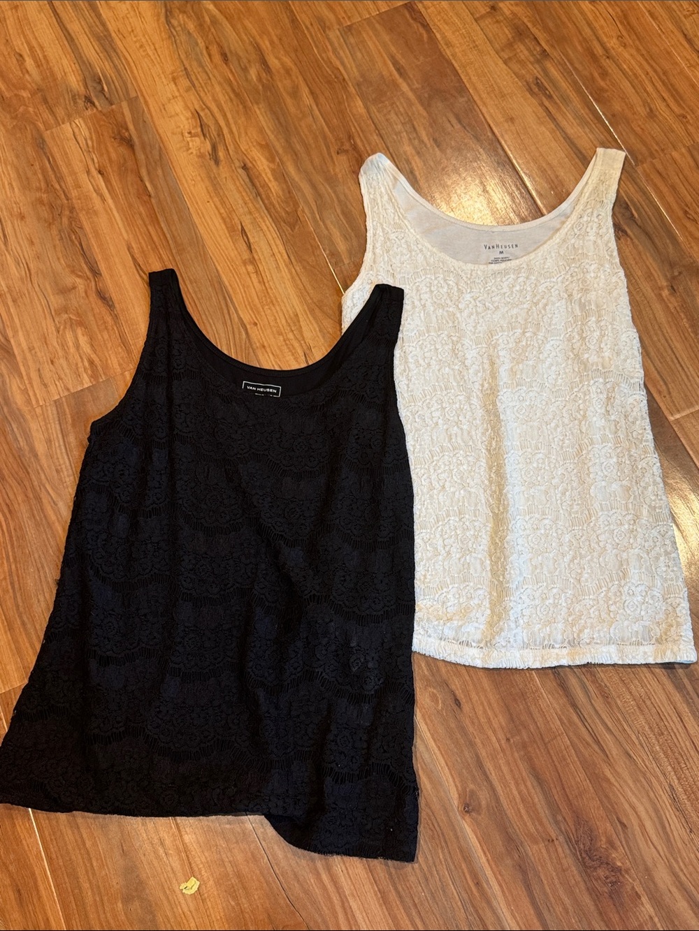 Van Heusen Lace Overlay Tank Top Duo - Black & Cream medium